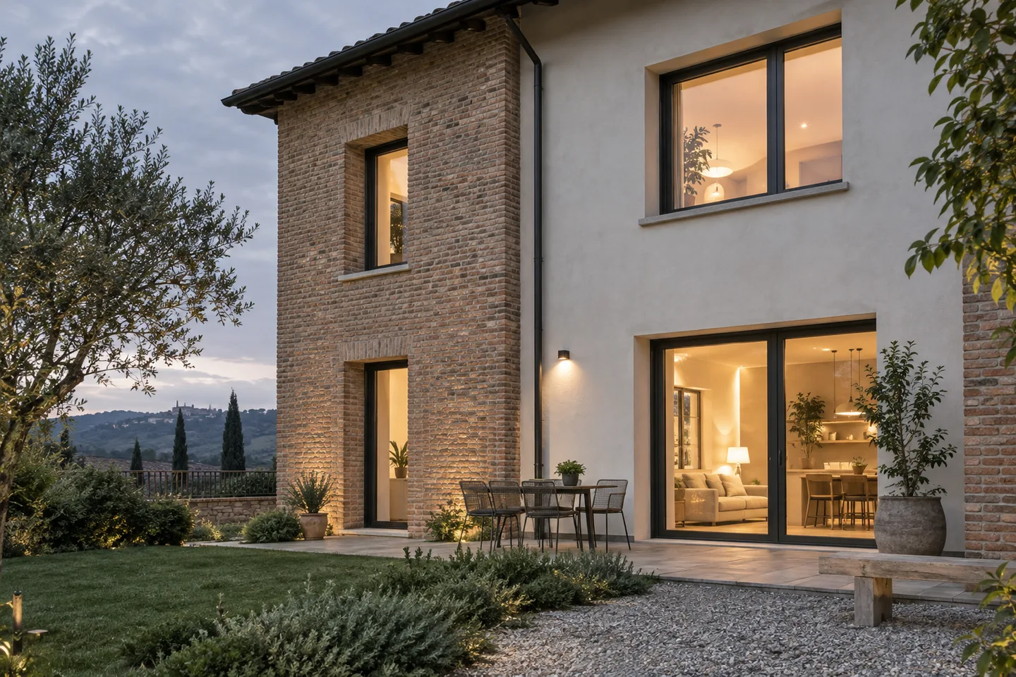 Facciata residenziale con finestre e profonde spallette